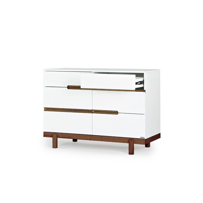 Bliss 6-Drawer Nursery Dresser White/ Walnut