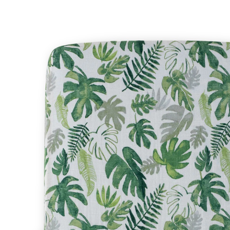 Cotton Muslin Crib Sheet – Tropical Leaf Tropical Leaf