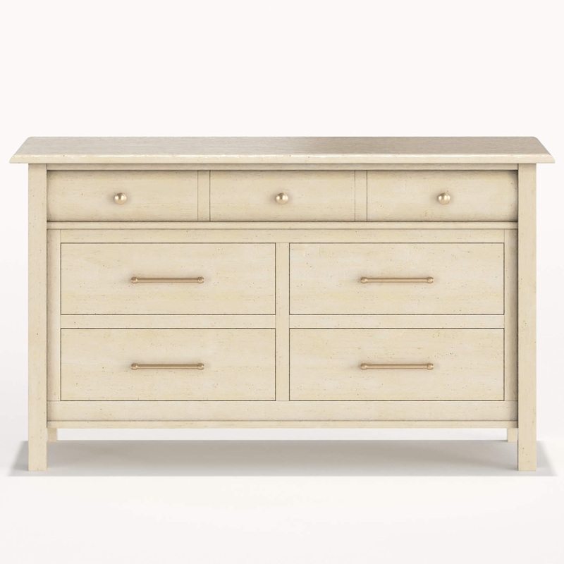 Milk Street Baby Sage 7-Drawer Dresser Oatmilk Champagne Bronze