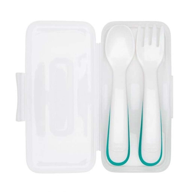 OXO TOT On-the-Go Plastic Fork and Spoon Set with Travel Case Navy
