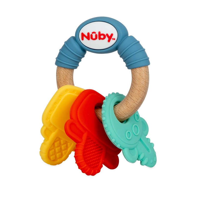 Wood and Silicone Natural Teether Keys Blue