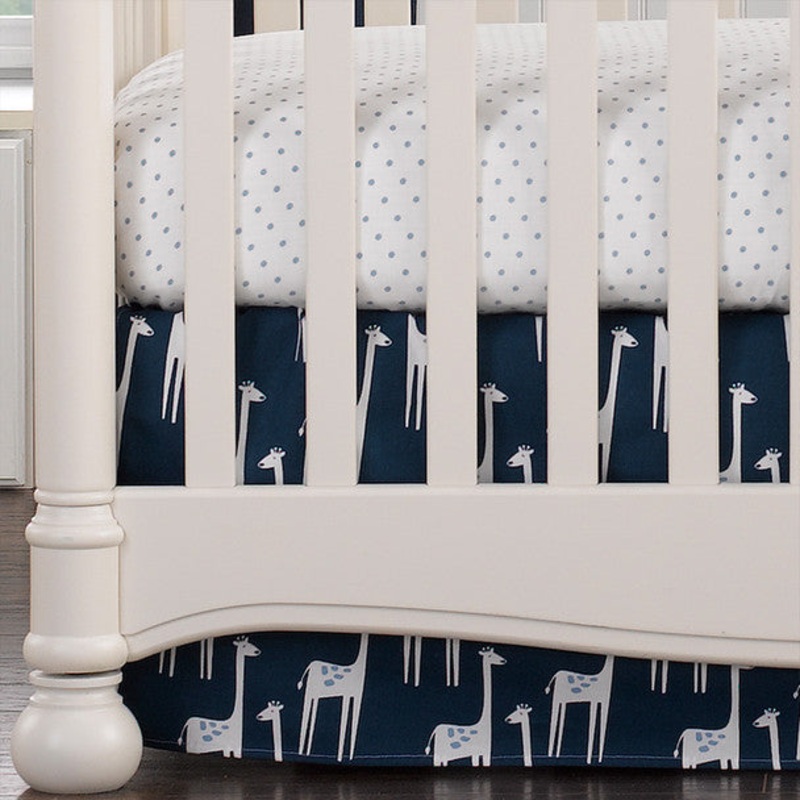 Liz and Roo Navy Giraffe Crib Skirt 17″ Drop