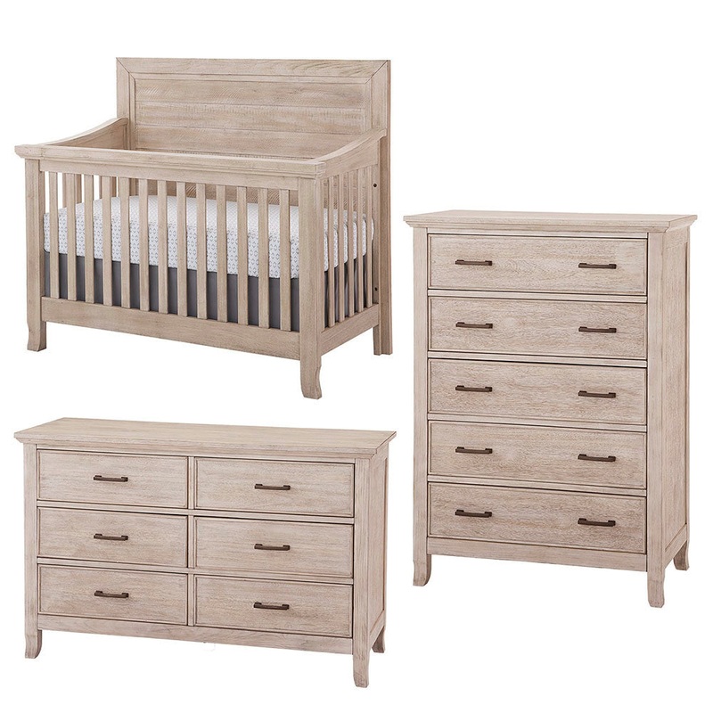 Stella Baby Remi 3 Piece Nursery Set in Sugar Coat – Convertible Flat Crib, 5dr, and 6dr