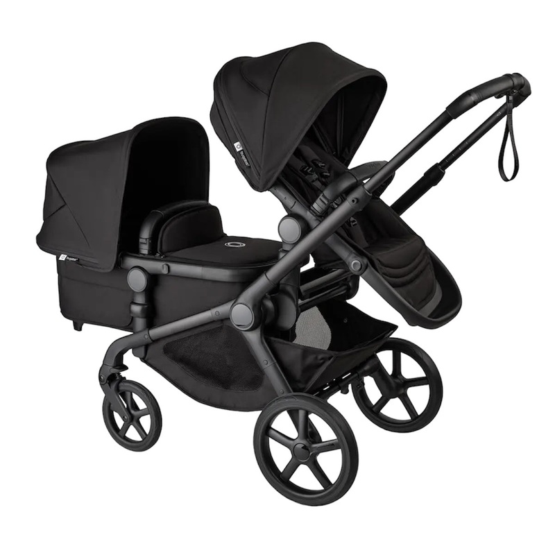 Bugaboo Kangaroo Bassinet and Seat Tandem Stroller Midnight Black Sun Canopy / Midnight Black Fabrics / Black Chassis