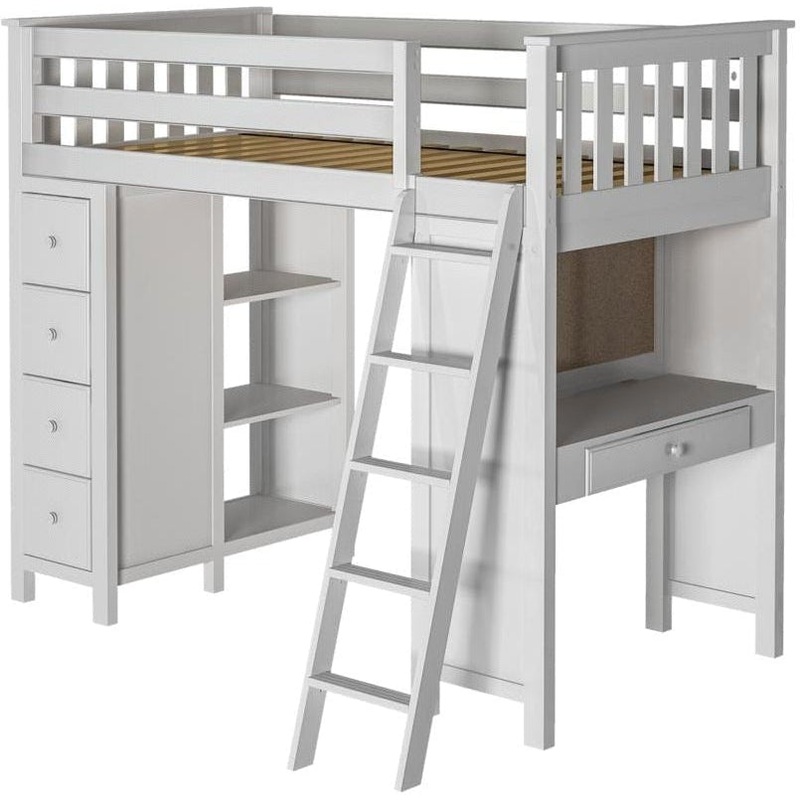 Jackpot Deluxe Loft Bed Storage Study White