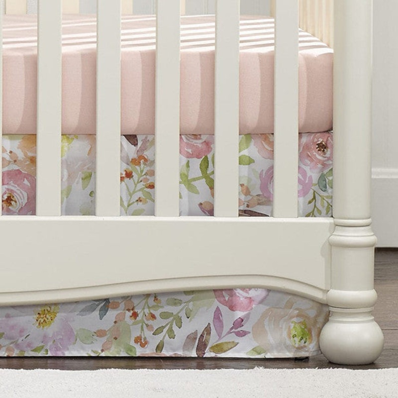 Liz and Roo Blush Watercolor Floral Crib Skirt 17″ Drop