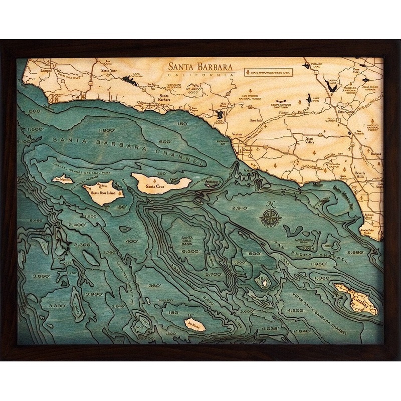 Santa Barbara, California 3-D Nautical Wood Chart