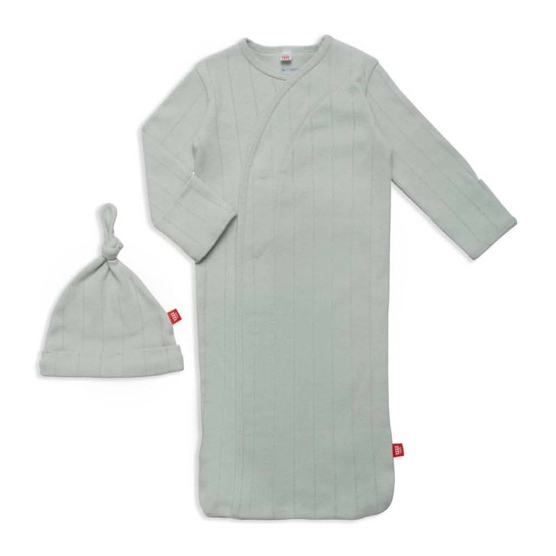 Magnetic Me Love Lines Pointelle Magnetic Gown and Hat Set, Newborn-3 Months Tofu