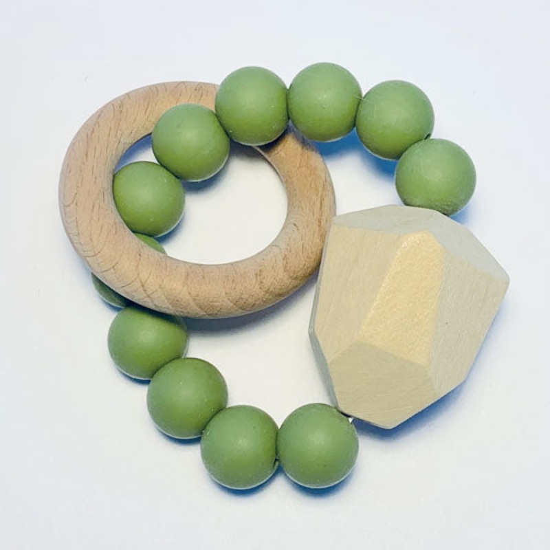 Sugar + Maple Silicone with Beechwood Teether – Gem Marble