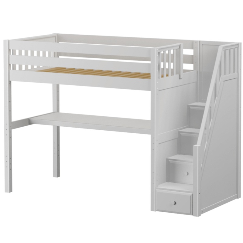 Maxtrix Twin High Loft Bed with Stairs + Desk (800 Lbs. Rating) Chestnut Panel Desk