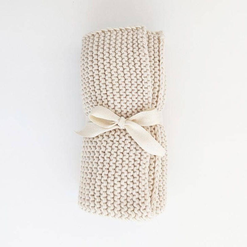 Natural Garter Garter Stitch Knit Baby Blanket 24″ x 24″