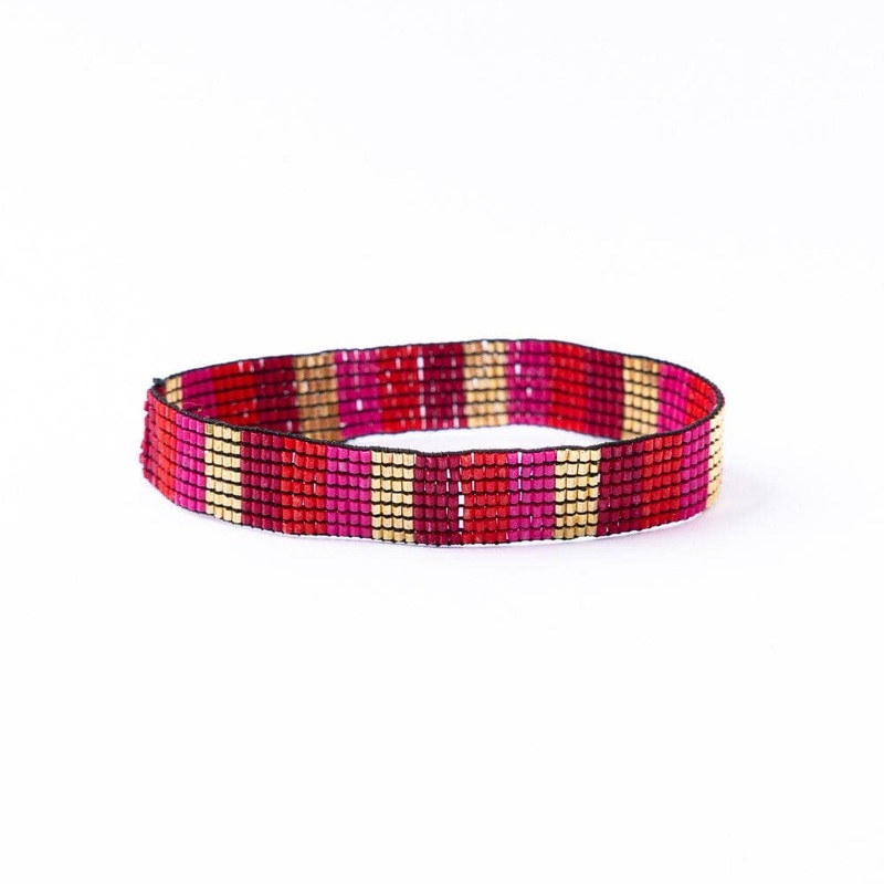 Alex Vertical Stripes Beaded Stretch Bracelet Pink Wholesale