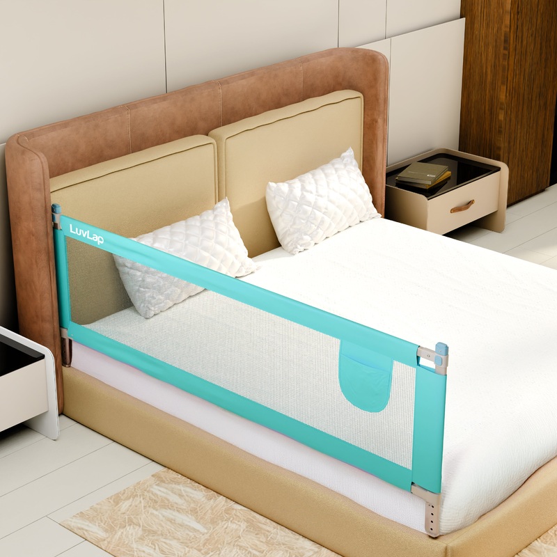 Alloy Steel Bed Rail Guard for Baby/Kids Safety, 180Cm X 72 Cm, Portable & Foldable, Baby Safety Essential, Adjustable Height, Fits All Bed Sizes (Green – Without Print)