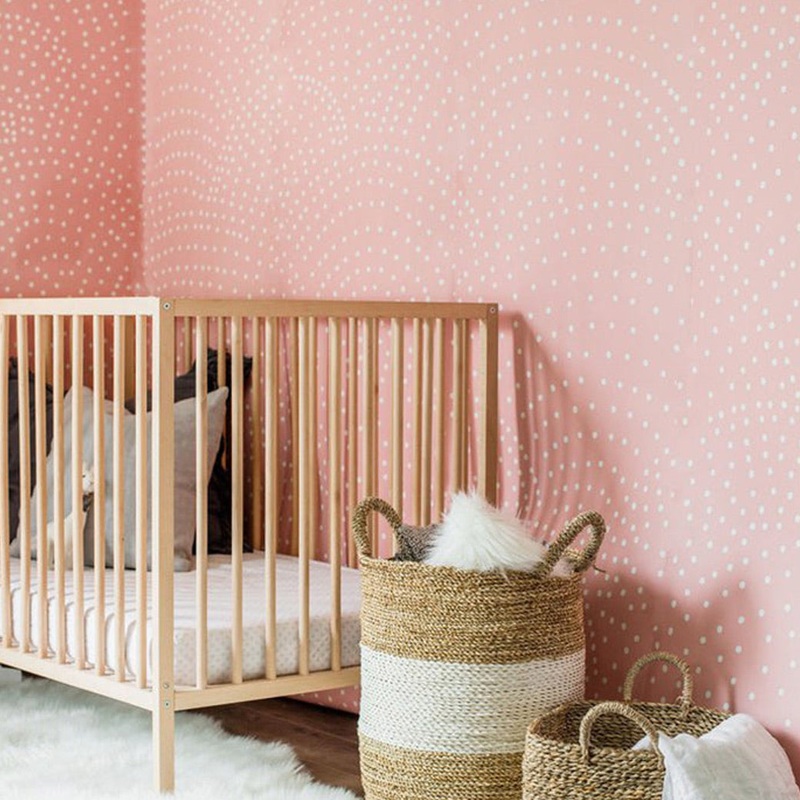 Crescent Polka Dots Mural Traditional Wallpaper Rose