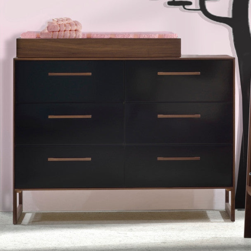 Tulip Rio Double Dresser in Walnut/Glossy Black