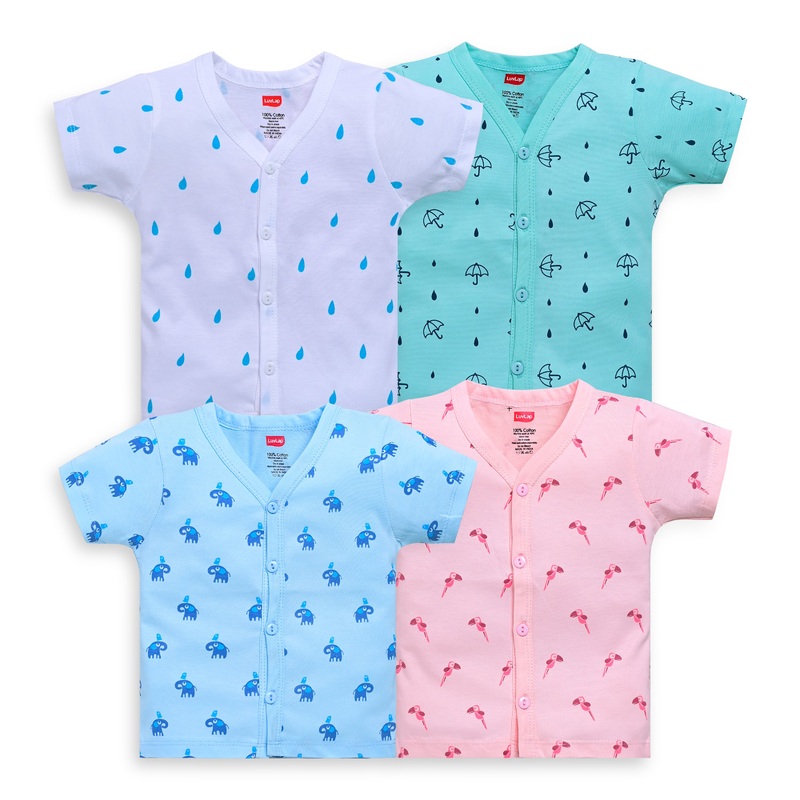 Baby Boys & Baby Girls Pack Of 4 Half Sleeve Jhabla, 100% Cotton S – 1 to 3 months