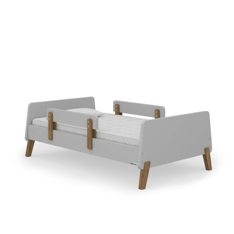 dadada Muse Collection Toddler Bed in Gray with Natural Legs