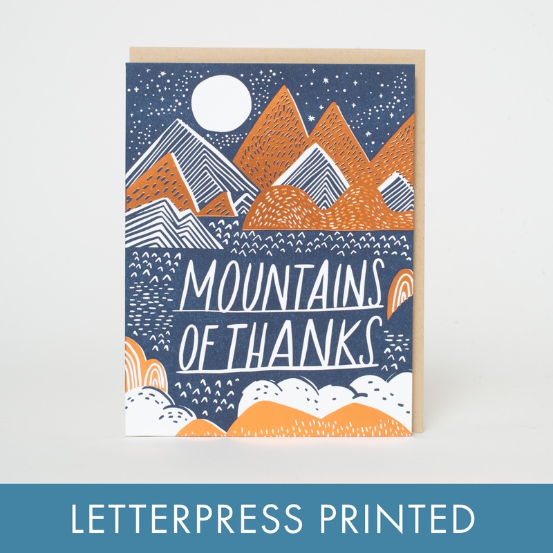 Mountains Of Thanks Letterpress Greeting Card by Hello!Lucky paper tab