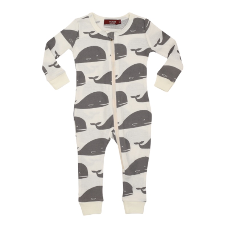Organic Zipper Grey Whale Pajama – Choose Size