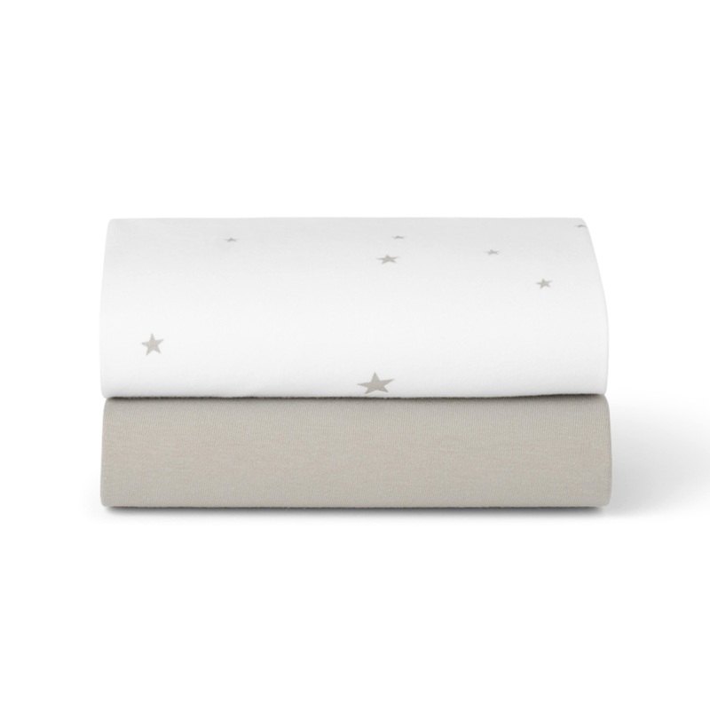 Snuz Bassinet 2 Pack Fitted Sheets – White Star