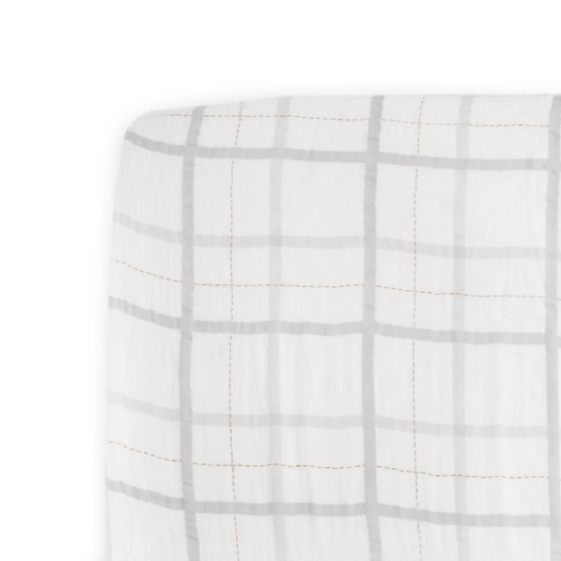 Cotton Muslin Crib Sheet – Grey Plaid Grey Plaid