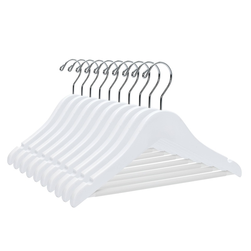 WK40- Kids Size Wooden Hangers with Bar, 12″ White – 80