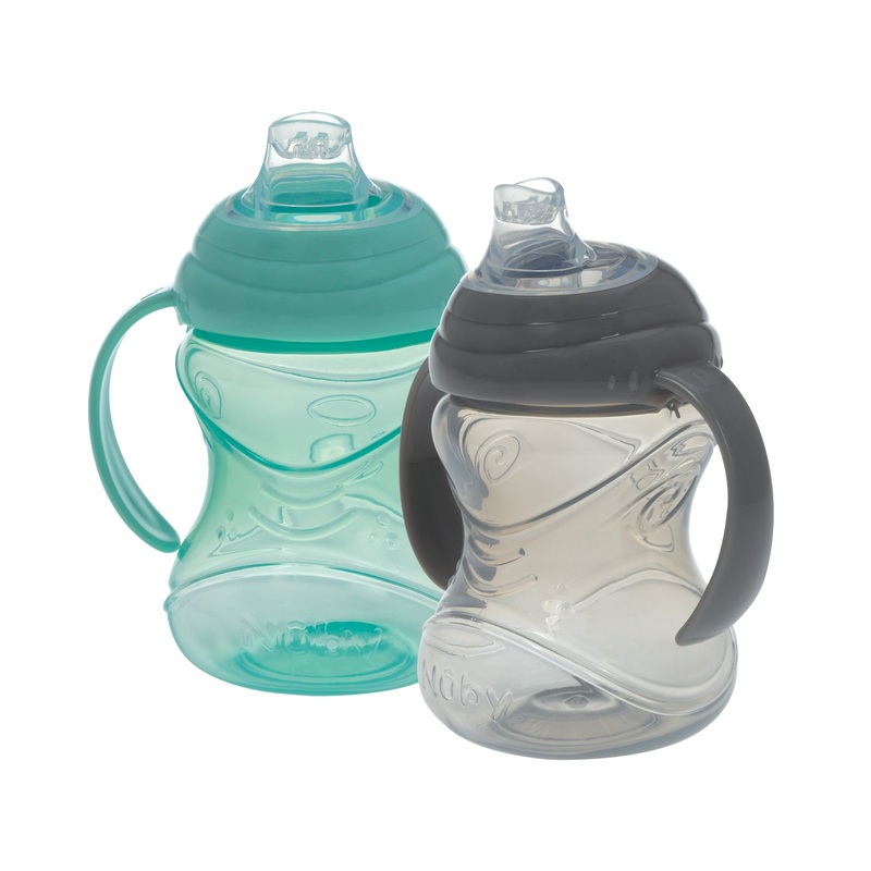 Clik-It Soft Spout Grip N’ Sip Trainer Cup (2 Pack) | Aqua/Grey