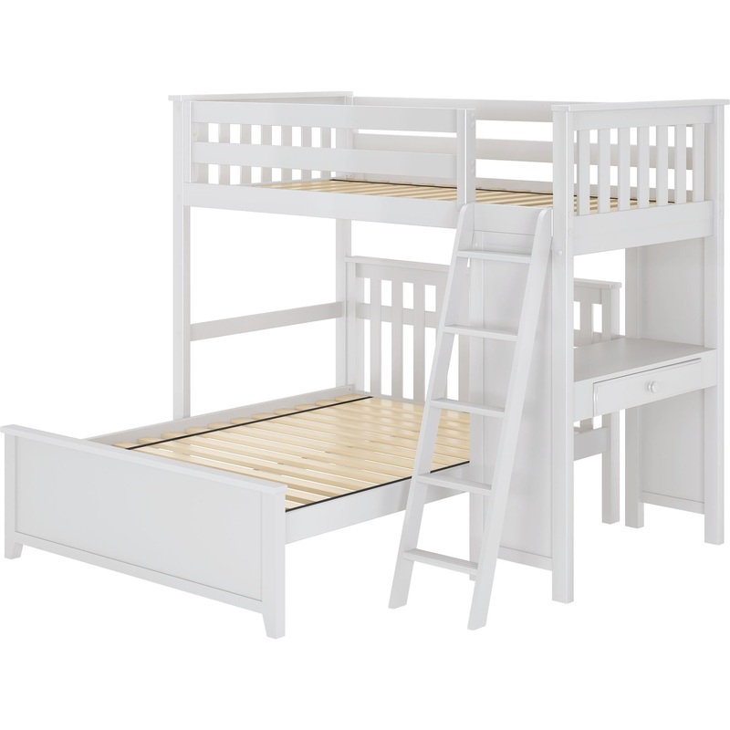 Jackpot Deluxe Leg Loft Bed Study + Full Bed White