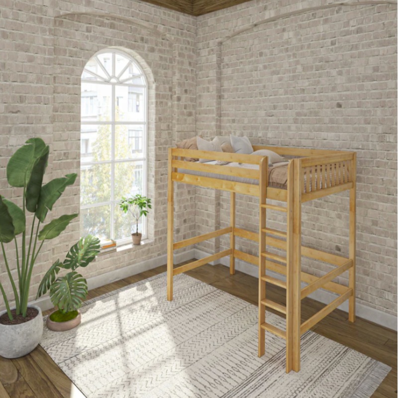Maxtrix Full Uber High Loft Bed (800 Lbs. Rating) Natural Ladder on front Straight ladder