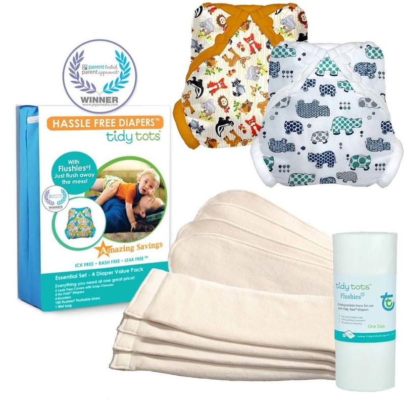 Tidy Tots Essential Set, Stay-Dry, Diaper Set Hippos / Forest Friends