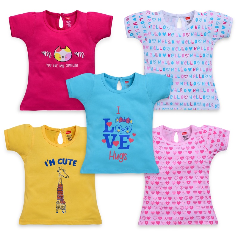 Baby Girls Pack Of 5 Half Sleeve Top 100% Cotton M – 3 to 6 Months