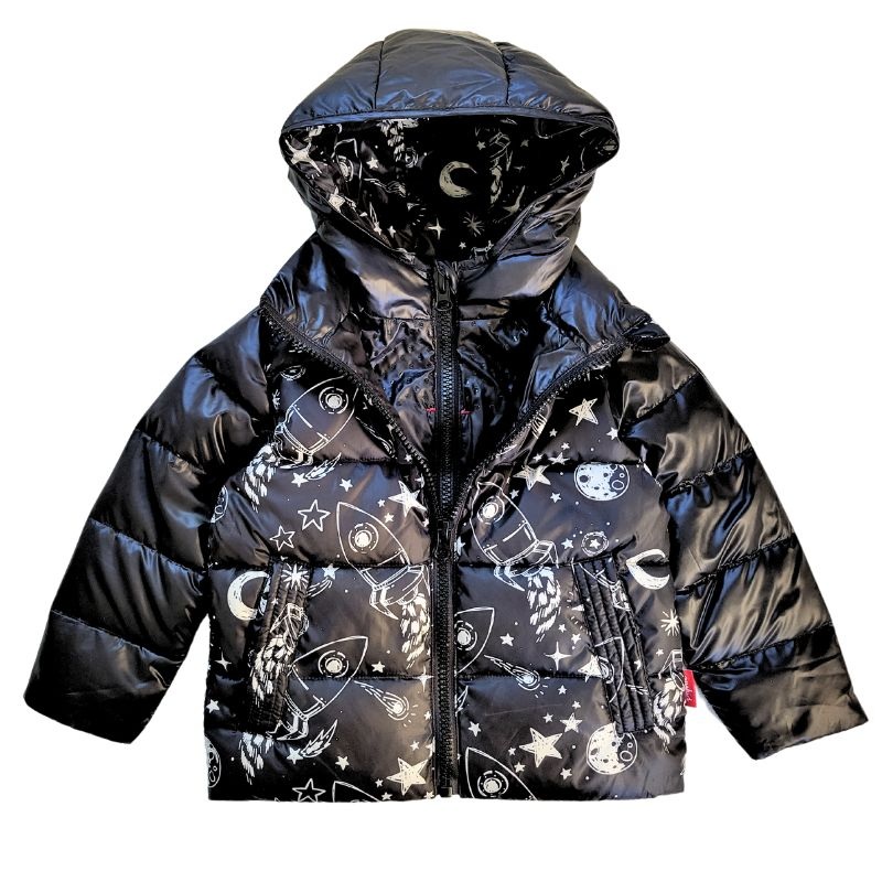 Onekid Car Seat Coat | The Road Coat Down – Rocketship Print 12 Month