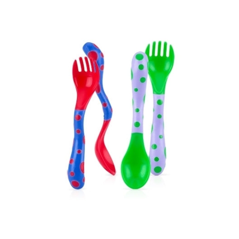 Fun Feeding Spoon & Fork (2 Sets) Blue/Red & Purple/Green