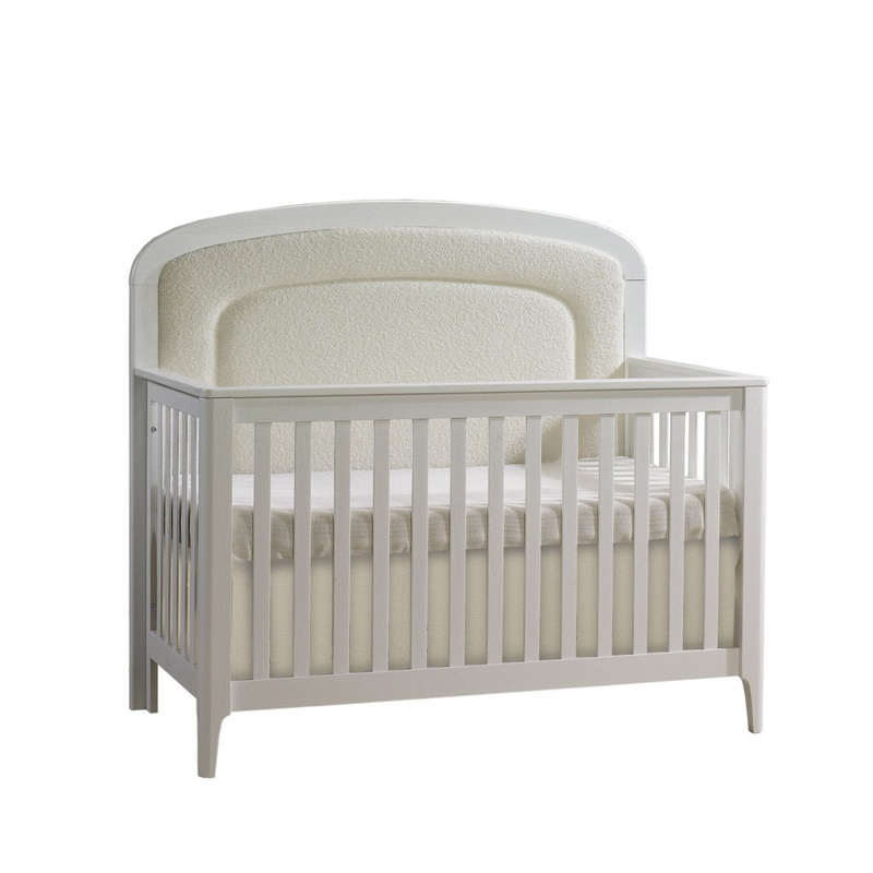 Natart Palo Crib To Double With Upholstered Panel Boucle Beige White