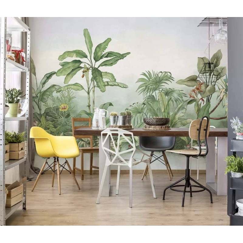 Natural Jungle Painting Landscape Removable Wallpaper W:112″ x H:75″ Peel and Stick Vinyl