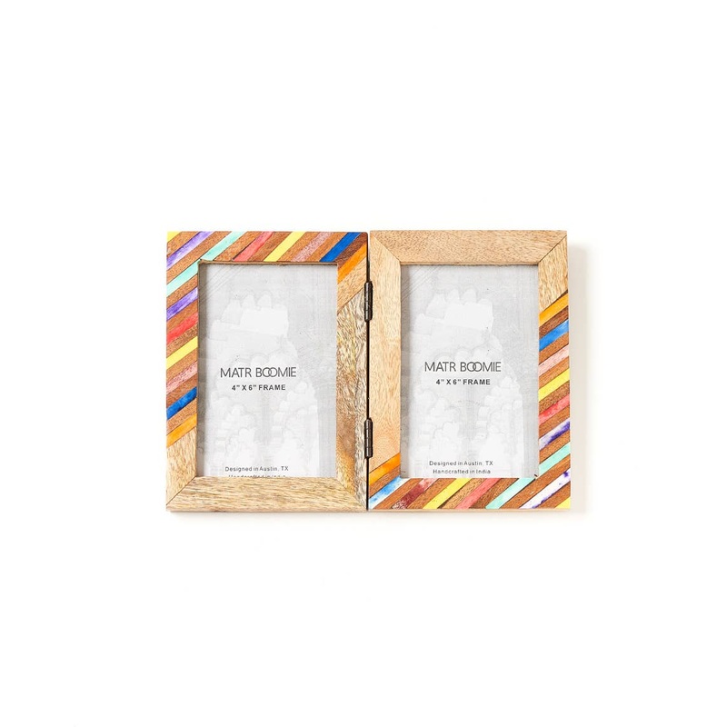 Banka Mundi 4×6 Multicolor Double Picture Frame – Bone, Wood