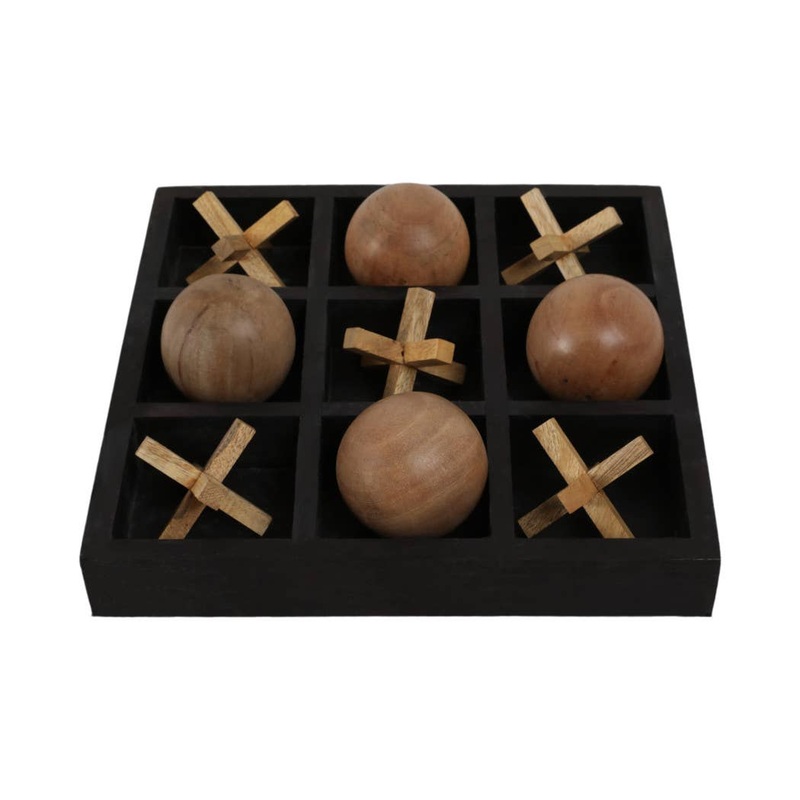 Mango Wood Tic Tac Toe Decorative Board Game – Black, 10 in.