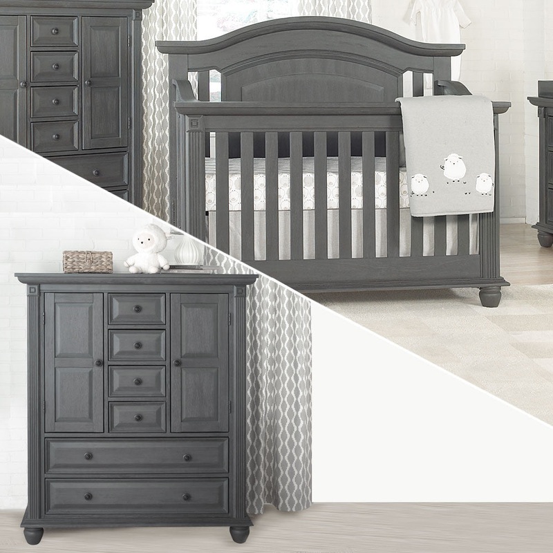 Oxford London Lane 2 Piece Nursery Set – Crib & Chifferobe in Arctic Gray