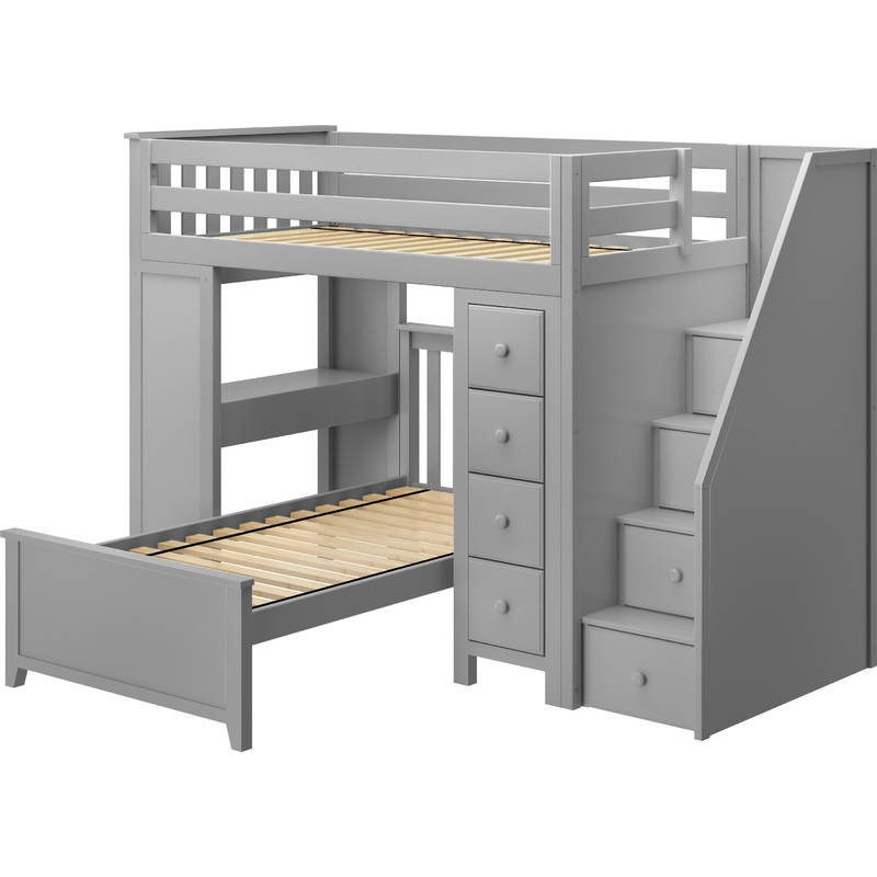 Jackpot Deluxe Staircase Loft Bed Desk + Dresser, Twin White