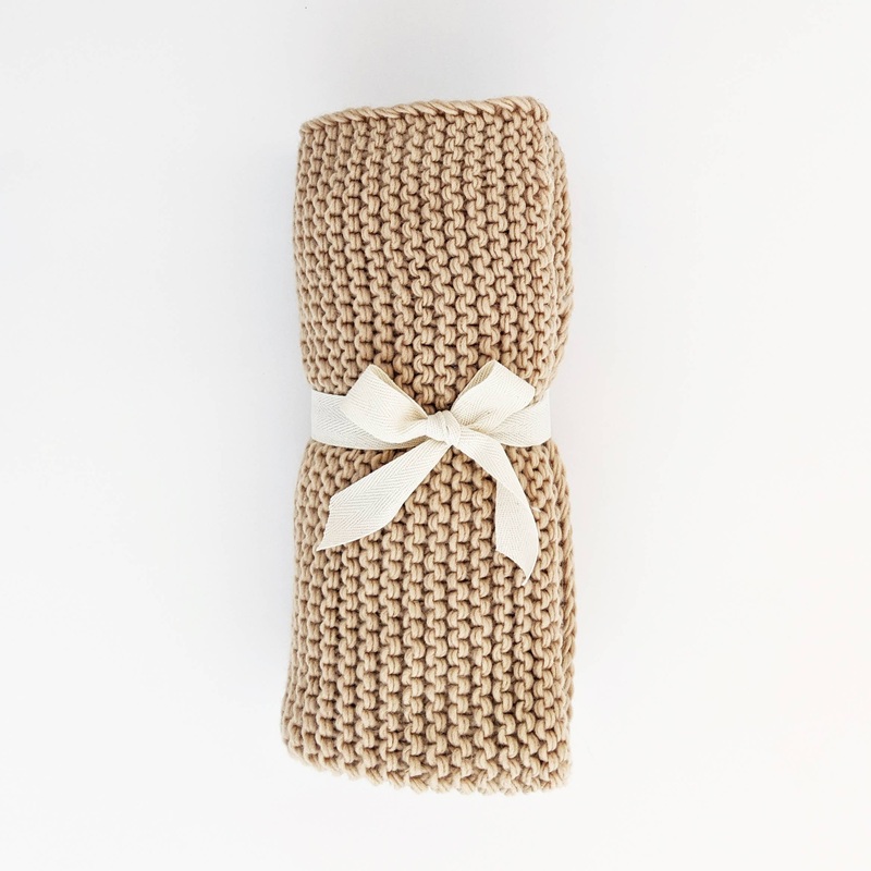 Latte Garter Stitch Knit Baby Blanket 24″ x 24″