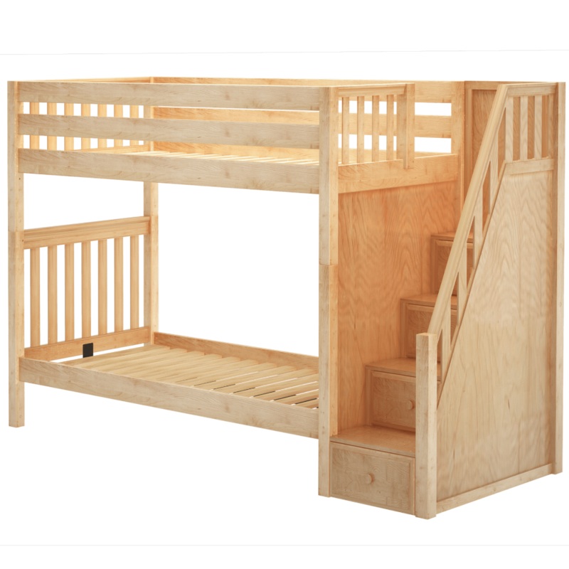 Maxtrix Twin XL High Bunk Bed with Stairs (800 Lbs. Rating) White Slat