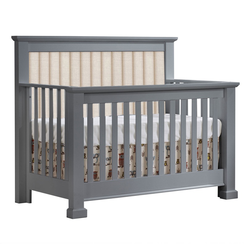 Natart Taylor “5-in-1” Convertible Crib with Channel Tufted Linen Talc (without rails) Elephant Grey
