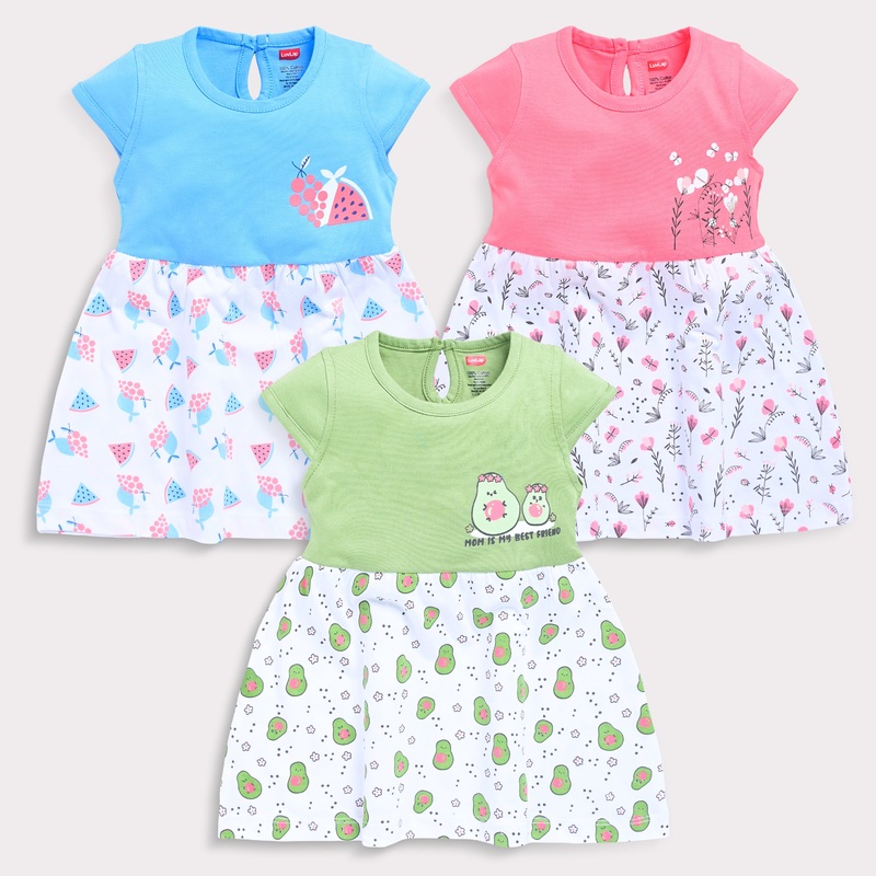 Baby Girls 100% Cotton Half Sleeve Girls Frock Pack Of 3 L – 6 to 12 Months