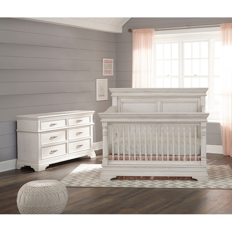 Stella Baby and Child Kerrigan 2 Piece Nursery Set in Rustic White – Crib and 6 Drawer