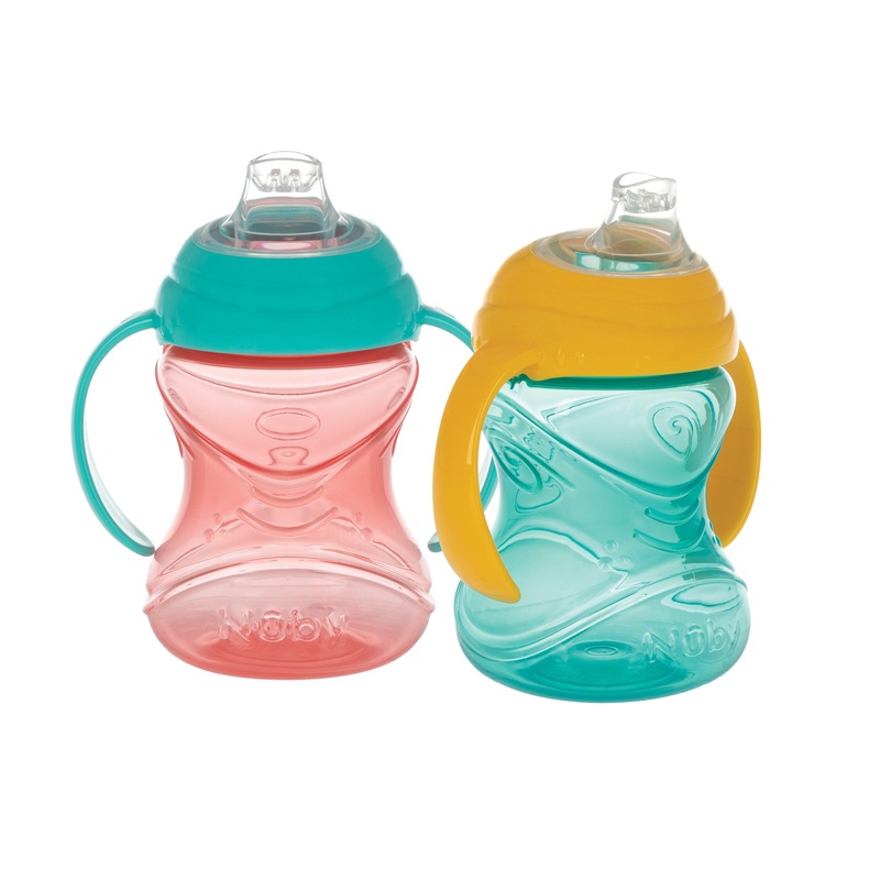 Clik-It Soft Spout Grip N’ Sip Trainer Cup (2 Pack) | Aqua/Yellow
