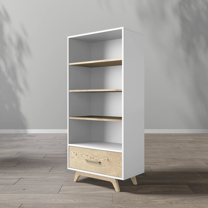 Romina Uptown Bookcase Bianco Satinato CMH16 Metal Handlebar Gold