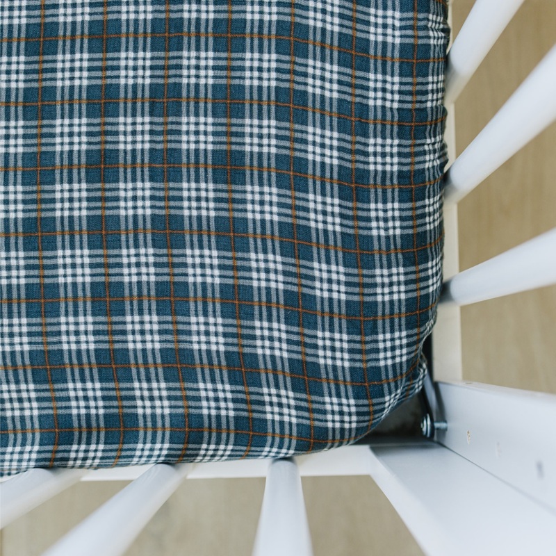 Muslin Crib Sheet | Navy Plaid