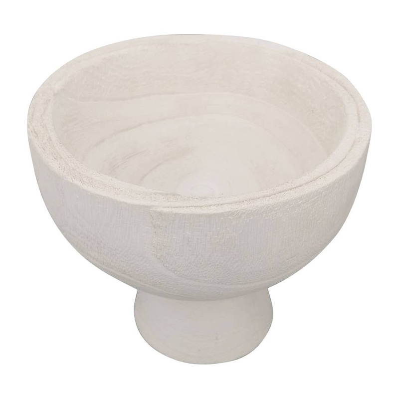 Wood Modern Decorative Bowl with Stand – White, 8 in.