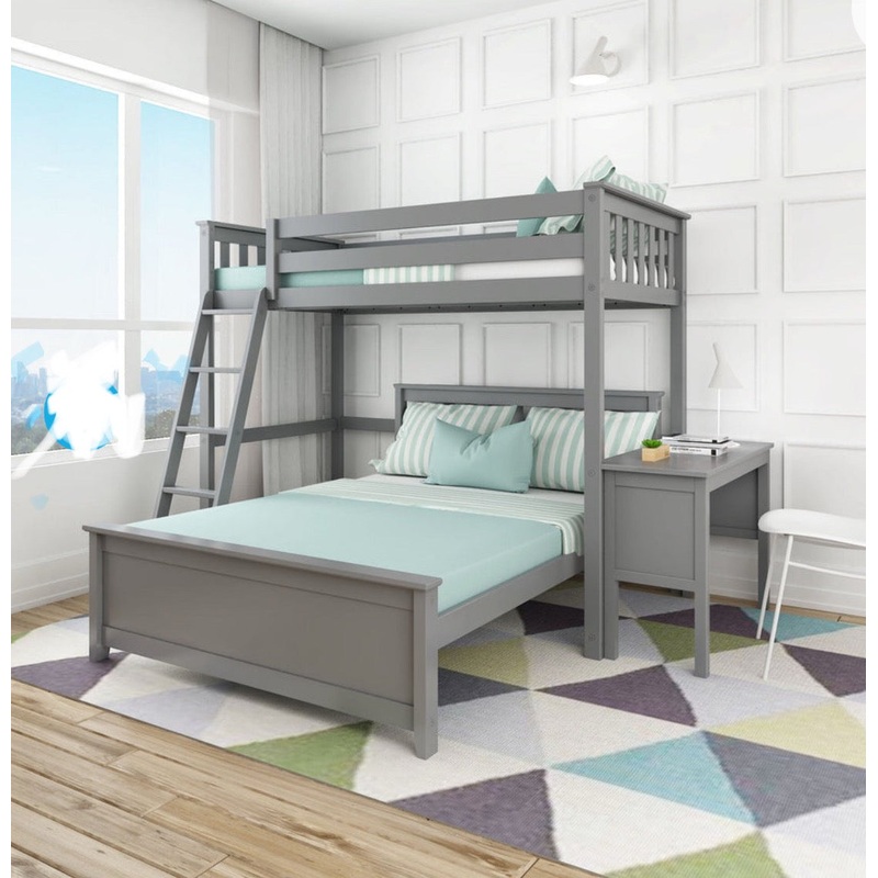 M3 L-Shaped Twin Over Full-Size Bunk Bed with Bookcase + Desk-400 lbs Rating Clearance Gray Twin over Full Bunk with Desk