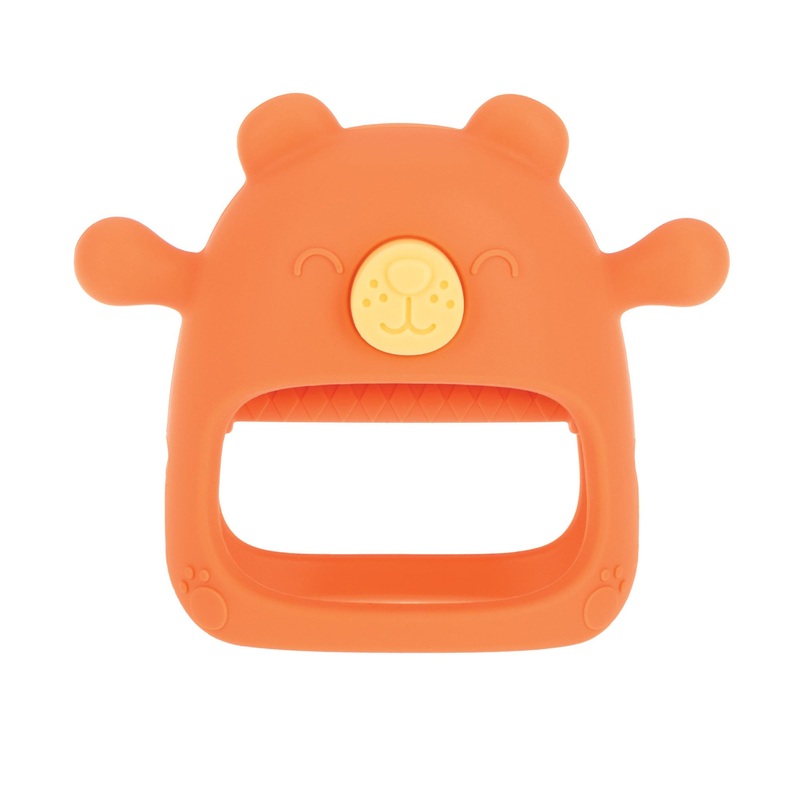 Wrist Grip Teething Mitten Orange Bear